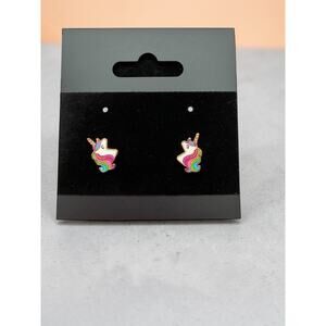 18kt gold plated Enamel Unicorn Stud Earrings for Kids Fairytale Fantasy Theme